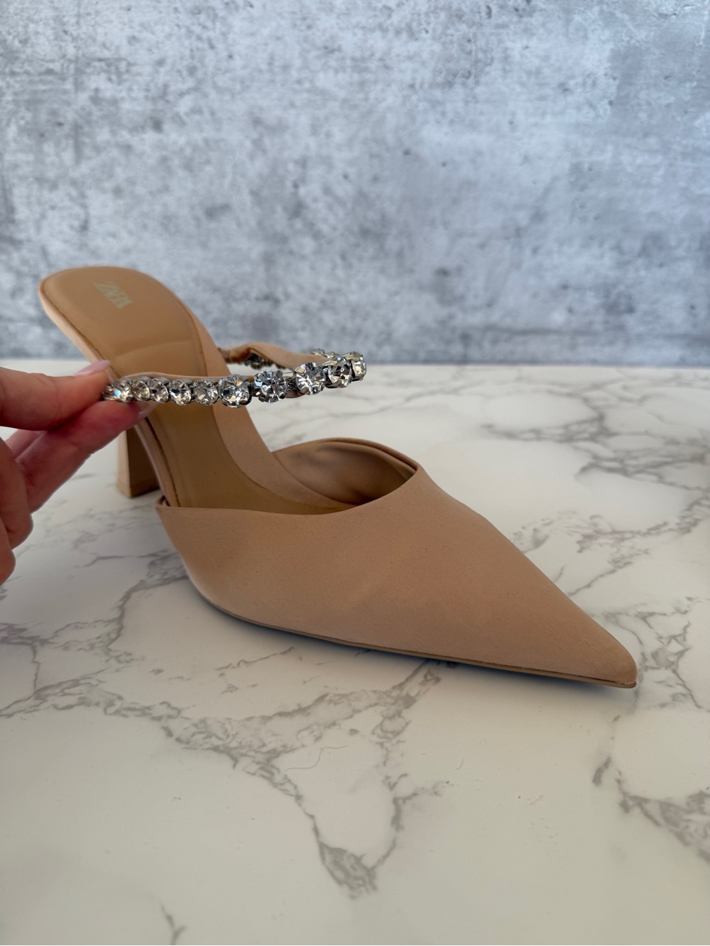Zara Nude Embellished Pointed Toe Mules - Picture 2 of 5
